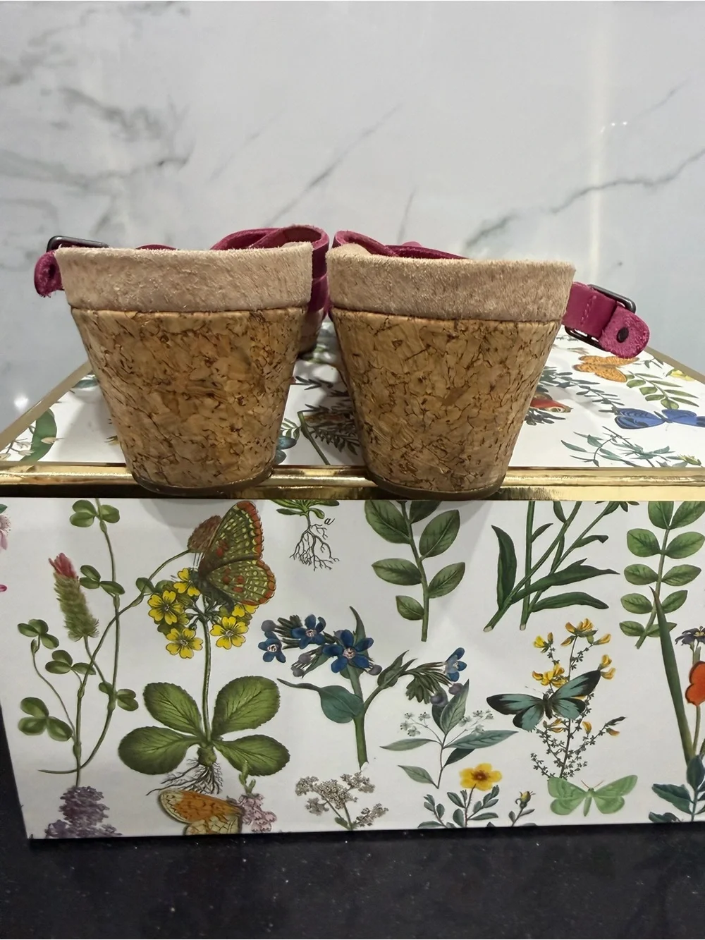 UGG Pink Cork Wedge Sandals with Buckle Strap